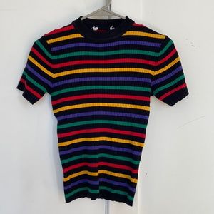 Rainbow Striped Short Sleeve Knit Top